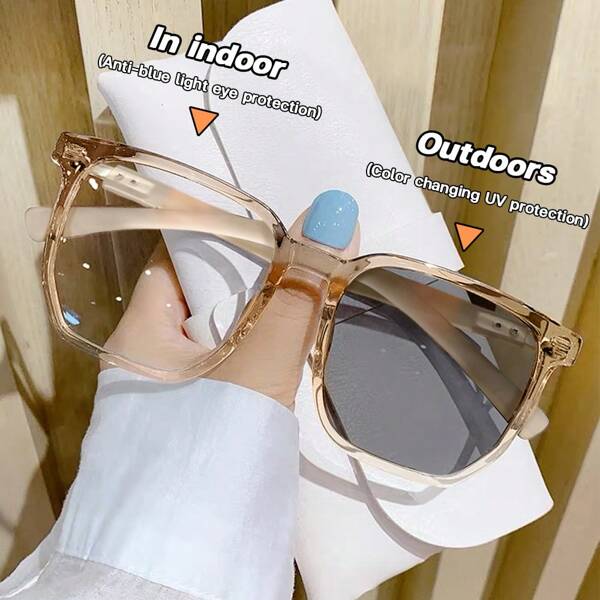 1 par de gafas de moda minimalistas cuadradas modernas con lentes fotocromáticas para mujer