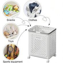 Collapsible Laundry Basket With Wheel Foldable Portable Hamper For Dirty Clothes - Beige - View 6