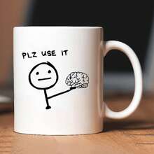 1 Pieza Taza de café de cerámica de 11 onzas con ilustración de "Por favor úsala" del cerebro, taza reutilizable con recubrimiento múltiple, apta para lavavajillas y microondas, taza de café con humor de uso múltiple, regalo portátil para la oficina, taza de té, taza de leche, de vuelta a la escuela - Multicolor - Ver 7