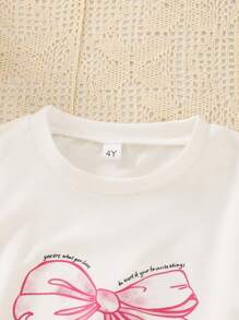 2 pièces/Set Ensemble de tenues d'été pour jeune fille 2025 - T-shirt imprimé nœud et shorts avec ceinture, vêtements légers pour tout-petits convenant aux anniversaires, rassemblements familiaux, été et automne (Âge 2-3, 4-5, 6-7 ans)