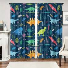 2 piezas de cortinas con estampado de dinosaurios juguetones - filtro de luz, diseño de bolsillo para vara para dormitorio, sala de estar, decoración de oficina - poliéster duradero, lavable a máquina