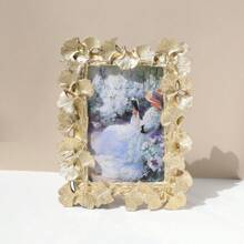1pc Retro European Style Gold Ginkgo Leaf Edged Photo Frame, Horizontal & Vertical Display, Comes With 1 Random Inner Paper For Home Decor