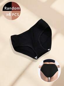 4 Peças Calcinhas de Algodão Femininas, Calcinha Respirável sem Costura Macia, Cores Variadas, Calcinhas Básicas para Plus Size