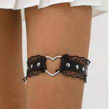 1/3Pcs Night Seduction Adjustable Leg Garter Belt For Women - Soft PU Leather Thigh Chain With Spike & Lace Details, Stretchy Gothic Rave Accessories For Valentine's Day, Music Festivals, K-Pop Stage Style