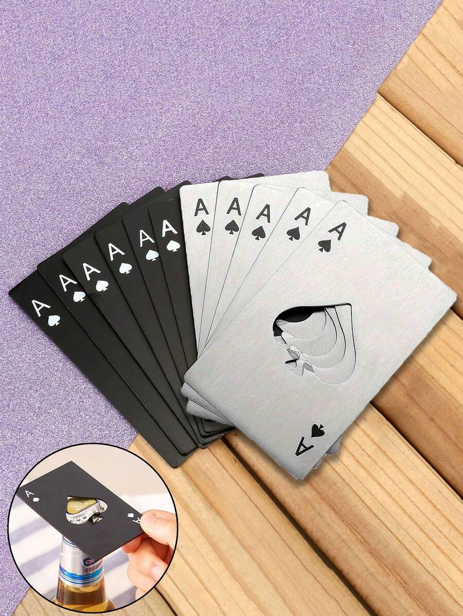 20pcs Metal Creative Playing Card Bottle Opener - Pure Metal Spade A Shape, Suitable For Hotel, Bar, Festival Party, Wedding Gift, Portable Travel Camping Stainless Steel Beer Bottle Opener, Fit In Wallet And Pocket, Party Supplies, Kitchen Accessories, Hotel Purchase - Multicolor - View 1