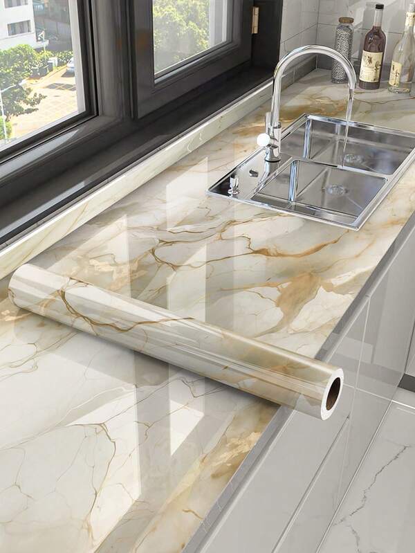 1roll Marble Contact Paper Peel And Stick Counter Top Peel And Stick Waterproof Beige Marble Contact Paper For Desk Countertops Contact Paper Self Adhesive Marble Wallpaper For Kitchen Wall Decor Room Decor Stickers Wall Paper Wall Stickers Wall Sticker Kitchen Accessories Kitchen Items Kitchen Decor