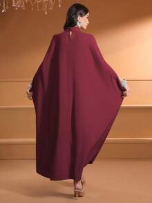 Damen Einfarbige Schleifenkrawatte, Stark bestickt mit Perlen, Schulter-Applikation elegantes arabisches Gewand (Abaya)