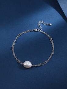 1 pulseira com pingente de pérolas de água doce natural simples e elegante de prata esterlina 925, acessório de moda refinado adequado para uso diário ou ocasiões especiais, joia feminina para presente