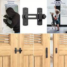 2 C Barn Door Lock, Sliding Barn Door Lock Hardware Gate Latches, Carbon Steel Door Latches For Barn Door Cabinet Window Closet Door, Black - Black - View 3