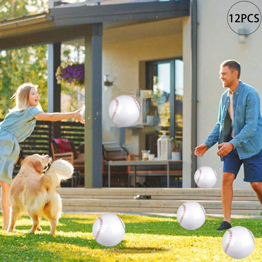 12pcs Inflatable Sports Balls (Soccer/Baseball), PVC Material Inflatable Beach Balls, Pool/Beach Party Supplies