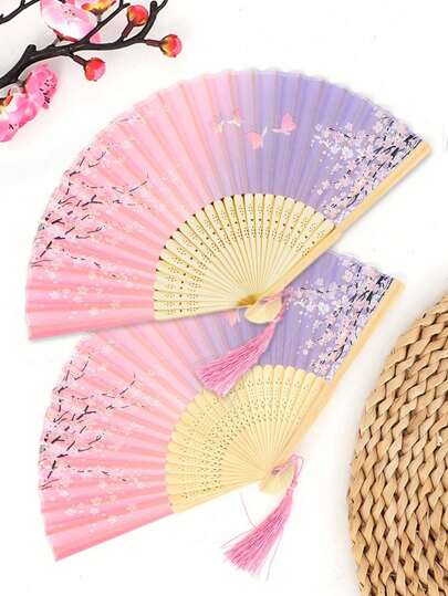 حامل مروحة قابل للطي بأنماط يابانية عشوائية مزين بأشرطة الشرق الأوسط لأغراض التبريد الصيفي، الشاطئ، السفر، قطعة واحدة