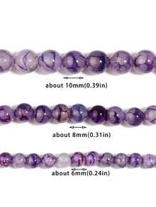 1串天然紫色龙玛瑙珠圆形散珠隔珠适用于珠宝制作DIY手链项链配件6 8 10毫米 - 紫色 - 查看 5