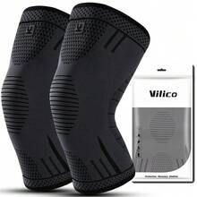 Vilico 1 件黑色、蓝色和红色压缩运动护膝，弹性压缩，轻便透气，内置防滑条，适合男性和女性健身、跑步、举重、排球、篮球、羽毛球、滑雪、骑自行车、登山、攀岩、舞蹈、户外运动护膝健身房配件膝盖支撑运动护膝健身房护膝 - 彩色 - 查看 4