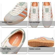 Adidas Originals 男鞋女鞋休閒鞋 GAZELLE INDOOR 舒適輕量運動鞋低筒耐磨情侶鞋 - 灰綠/橙黃 - 查看 7