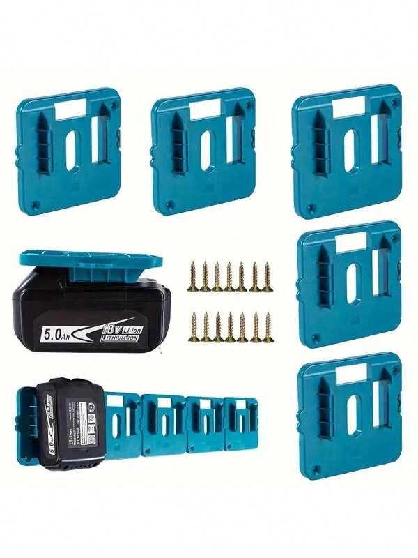 5-Pack Wall-Mounted Battery Holder for Makita & Bosch 18V Lithium-Ion Batteries - Space-Saving, Secure Storage Solution with Installation Screws, Multi-Purpose Plastic Hanging Rack (Batteries Not Included), Utility Racks, Easy Installation, Durable Plastic