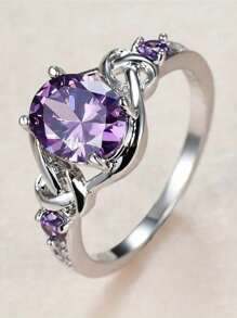 1 pieza Anillo de zirconia cúbica bonito para mujeres para boda, compromiso, aniversario, fiesta, joyería, regalo del Día de San Valentín