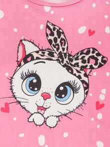 2 bucăți ținută de vară cu imprimeu leopard pentru fete - Set tricou și pantaloni scurți cu fundal și pisicuță, îmbrăcăminte casual pentru copii mici - Roz fierbinte - Vizualizare 5