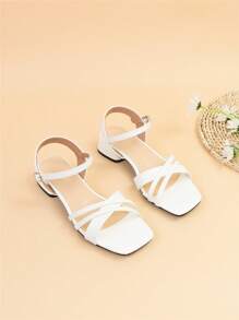 Wide Fit Women Simple Style Criss-Cross Slingback Low Heel Open Toe Sandals, New Summer Mid Heel Strap Classy Dress Shoes, Versatile Elegant High Heels