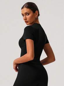 Sodalemon 女士休闲户外训练短袖跑步健身运动T恤 - 黑色 - 查看 5