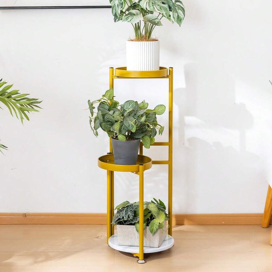 4 Tier Plant Stand Indoor, Space-Saving Planter Shelves Flower Pot, Tiered Wrought Metal Flower Shelf Plants Holder Display Rack, Flower Pot Holder Shelf For Living Room, Patio, Balcony - 三級黃金 - 查看 1