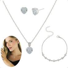 925 Silver Plated Semi-Jewelry Kit With Necklace, Earring And Heart Bracelet – Ideal Gift For Mother's Day - 水晶 - 查看 3