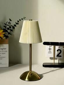 1pc USB Charging, Touch Control 3-Color Dimmable Pleated Fabric Bedside Lamp, LED Desk Metal Decor Ambient Lamp, Suitable For Living Room, Dining Room, Bedroom, Office, Holiday Gift (Built-In 18650-1200mAh Battery) - Multicolor - View 12