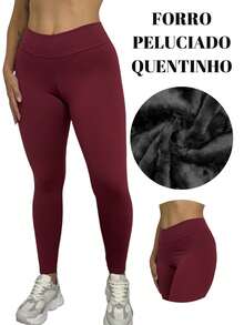 Winter Plush Thermal Legging Pants Fleece Flannel Leg - 酒紅色 - 查看 1