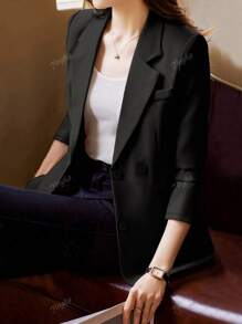 Plus Size Women One Button Casual Blazer Jacket, Wiosna/Jesień