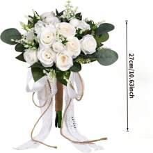Artificial Eucalyptus & White Flower Bridesmaid Bouquet, Pre-Made Small Floral Arrangement For Wedding Centerpiece, Party/Ceremony Anniversary Tabletop Decor