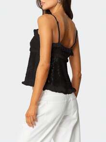 Women Y2k Sequin Cami Top Sparkly Sleeveless Backless Halter Top Summer Going Out Top Glitter Camisole Clubwear - 黑色 - 查看 3