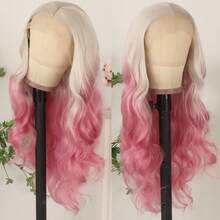 13X4 Free Part Ombre Pink Body Wave Synthetic Lace Front Wigs For Women 28 Inch Long Wavy Hair Wigs Glueless Soft Pink Ombre Colored Wigs Heat Resistant Christmas Wig Natural Long Wave Lace Front Wigs For Daily Party Cosplay Use - 漸層粉紅色 - 查看 2