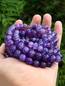 1串天然紫色龙玛瑙珠圆形散珠隔珠适用于珠宝制作DIY手链项链配件6 8 10毫米 - 紫色 - 查看 2