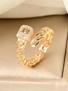 1pc Elegant Belt Design Women's Rings.18k Gold Plated Open Adjustable Ring,Unique Snake Ring With Sparkling Zirconia.Summer Fashion Accessory For Daily Wear,Party,Banquet,Vacation,Wedding.Valentine's Day Gift,Birthday Gift For Mom,Girlfriend,Best Friend.
