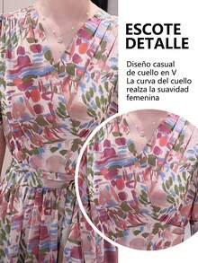Vestidos Casual Dama De Manga Corta De Estampado Romántico Para Fiesta De diario,  Vestidos Elegantes Dama De Manga Corta Para Uso Diario Con Cuello En V,  Vestido para Mujer Moda De Gasa De Manga Corta Con Aberturas - Rojo - Ver 6
