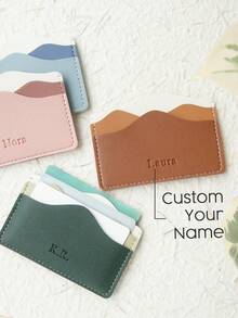 Takeoak 1pc Customized Name Card Holder, Personalized Letter Combination Credit Card Wallet, Minimalist Thin Card Case Inspired By Natural Mountains And Seasons, Faux Leather Material, Ultra-Thin Front Pocket Wallet, Can Store ID Cards, Cute And Fun Slim Card Organizer - Multicolor - View 1