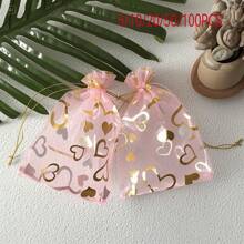 5/10/20/50/100 Stück Herz-förmige Mehrfarbige Gaze Beutel, Geschenkverpackungstüten, Geschenktüten, Heim- und Alltagsartikel, Nylontasche Aufbewahrungstüten, Festival- und Partyartikel, Hochzeitsartikel, Geschenkdekoration Verpackung