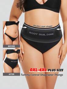 FLARIXA 3Pcs Plus Size Seamless High Waist Thong Women Shapewear Bottom Tummy Control Belly Shaping Panties Body Building Underwear Double Waistband No Rolling Thongs
