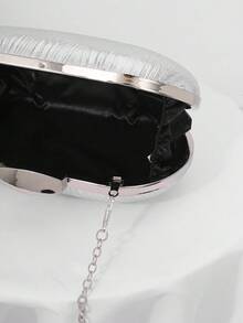 Elegant Leaf Pattern Pleated Box-Shaped Evening Bag, Women's Fashion Handbag Suitable For Weddings, Parties, And Galas. High-Quality Chain Shoulder/Crossbody Bag - Silver - View 7