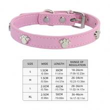 定制刻字仿皮狗项圈，配骨头形状铭牌，双面可个性化刻宠物名字和电话号码，金属防丢脚印身份牌，时尚犬猫配饰，中小型宠物的理想礼物，狗项圈 - 彩色 - 查看 7