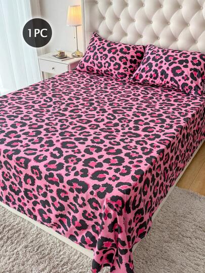 1pc Pink Leopard Print Pattern Flat Sheet, Lightweight & Breathable, Soft & Skin-Friendly