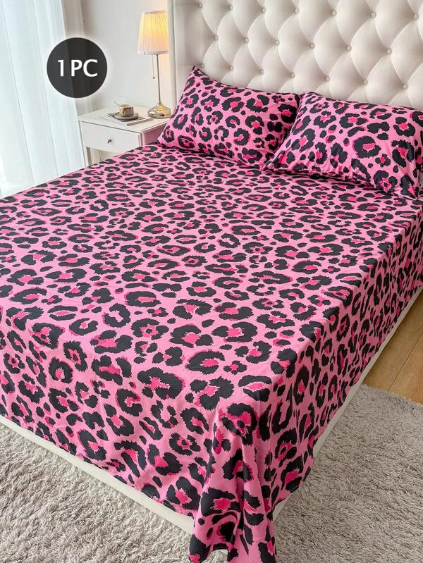 1 pieza de Sábana plana con estampado de leopardo rosa, liviana y transpirable, suave y amigable con la piel