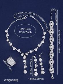 4 Pieces/Set Of Elegant Crystal Rhinestone Jewelry Sets - Earrings And Necklaces, Bracelets - Suitable For Women's Daily Wear, Weddings, Parties, Etc. - White - View 8