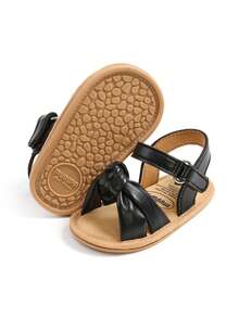 Sandal đế bằng hở mũi bằng da PU mềm mại họa tiết hoa cho bé gái sơ sinh/trẻ nhỏ, thích hợp cho mùa hè. - màu đen - Xem 5