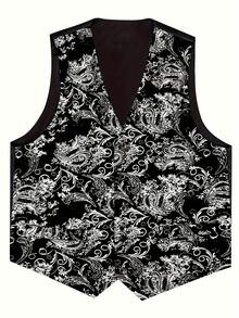 Men's Shiny Metallic Vest For Formal Party, Wedding Tuxedo Waistcoat With Bowknot - Silver - View 4