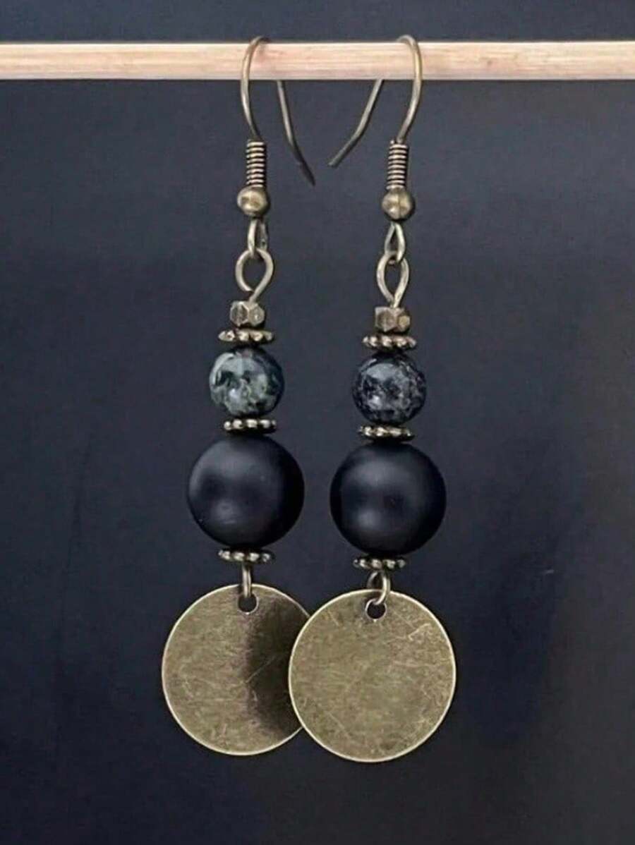 2 件波西米亚风格吊坠耳环、绿色耳坠、耳环、古铜耳环、串珠耳环、波西米亚风格耳环、波西米亚风格珠宝