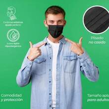 Cubrebocas de tres capas, comodidad y protección facial, fondo blanco - Negro - Ver 5