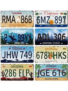1/8 件 6x12 英寸复古美国车牌，车牌金属锡标志，悬挂式墙面艺术海报，金属汽车牌匾，铁画装饰，混合颜色，复古墙面艺术装饰，适用于汽车、家庭、酒吧、咖啡店、俱乐部房间、车库、剪贴簿存储，是车牌收藏家的完美礼物 - 彩色 - 查看 1