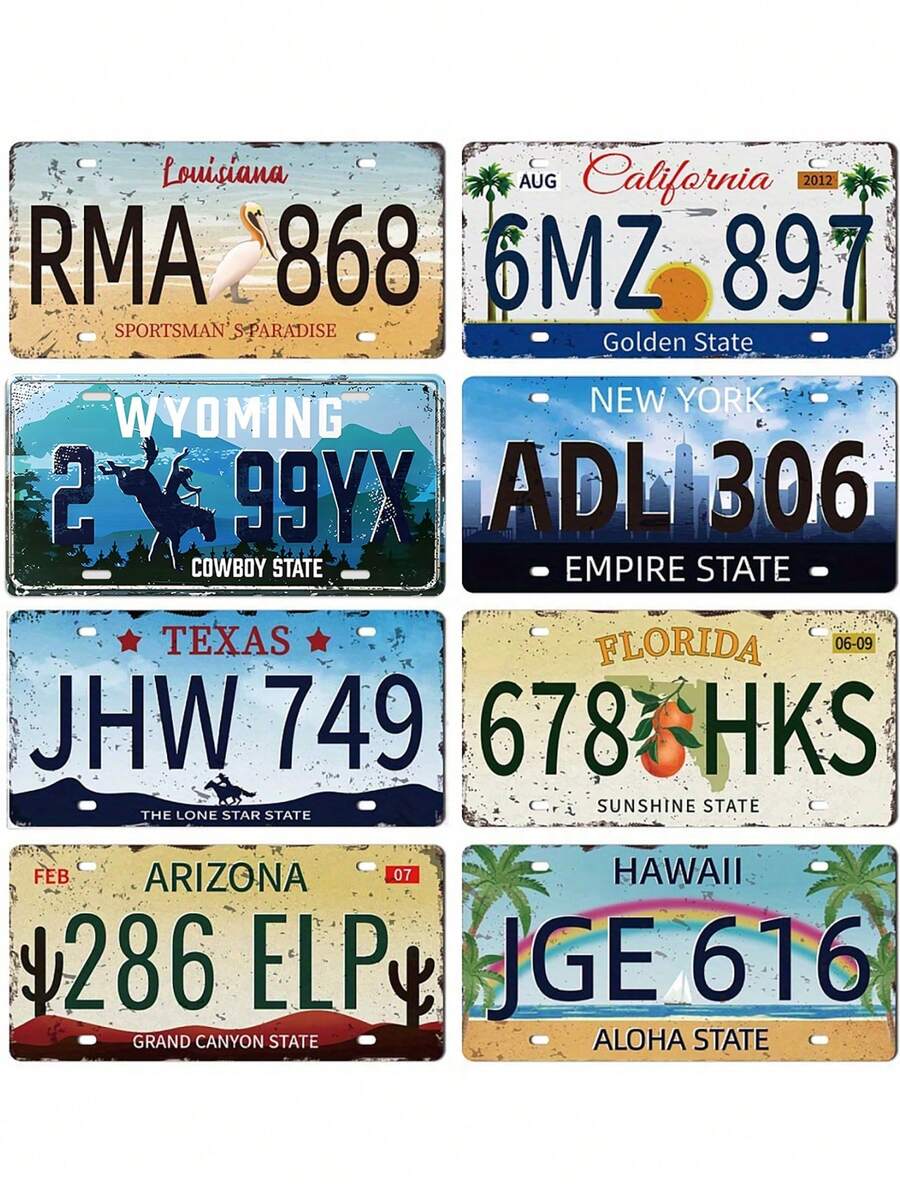 1/8 件 6x12 英寸复古美国车牌，车牌金属锡标志，悬挂式墙面艺术海报，金属汽车牌匾，铁画装饰，混合颜色，复古墙面艺术装饰，适用于汽车、家庭、酒吧、咖啡店、俱乐部房间、车库、剪贴簿存储，是车牌收藏家的完美礼物 - 彩色 - 查看 1