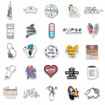 50Pcs Nurse Stickers Medical Stickers Aesthetic Nurse Day Funny Nurse Stickers Nursing Gifts Cartoon Stickers Vinyl Waterproof Stickers For Water Bottle,Laptop,Phone,Skateboard,Scrapbooking,Journaling Gifts,School Supplies,Back To School