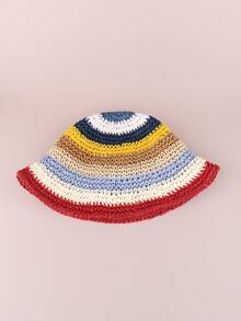 1Pc Kid Rainbow Sun Protection Crochet Bucket Hat For Vacation Travel - Rainbow Children's Straw Hat - View 11